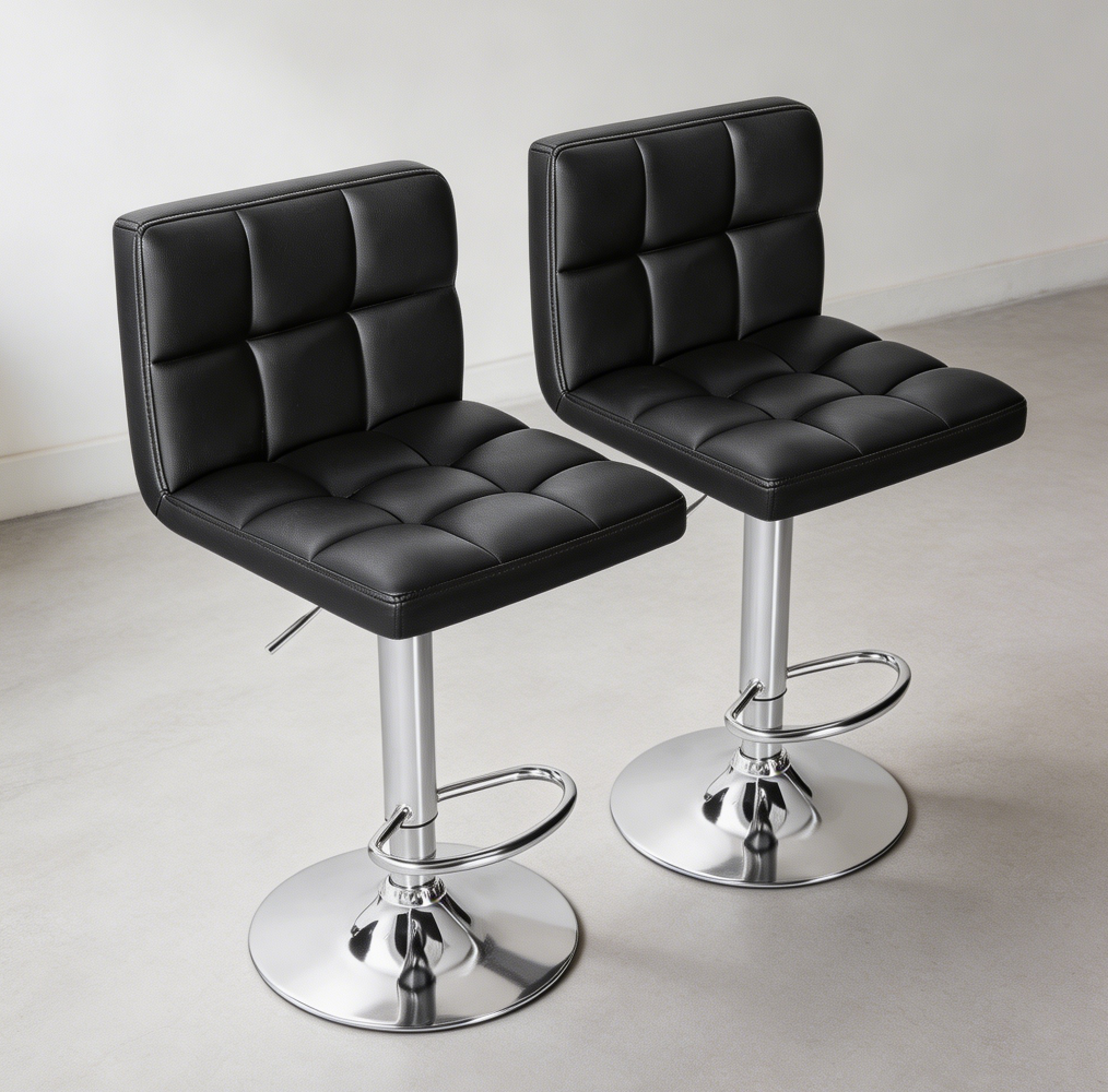 Set of 2 Black PU Leather Adjustable Swivel Bar Stools with Back - Image 2