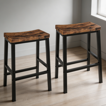 Set of 2 23.6" Rustic Brown Black Saddle Bar Stools with Footrests