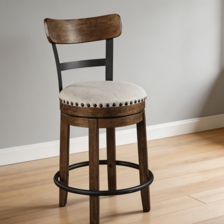 Linen Rustic-Industrial Swivel Barstool with Back
