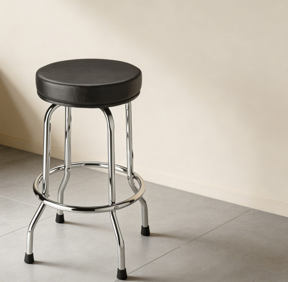 Black Padded Swivel Bar Stool Chrome Legs 28.74" - Image 2