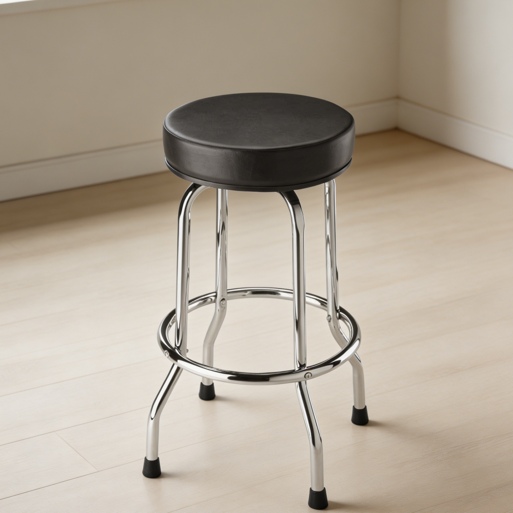 Black Padded Swivel Bar Stool Chrome Legs 28.74"