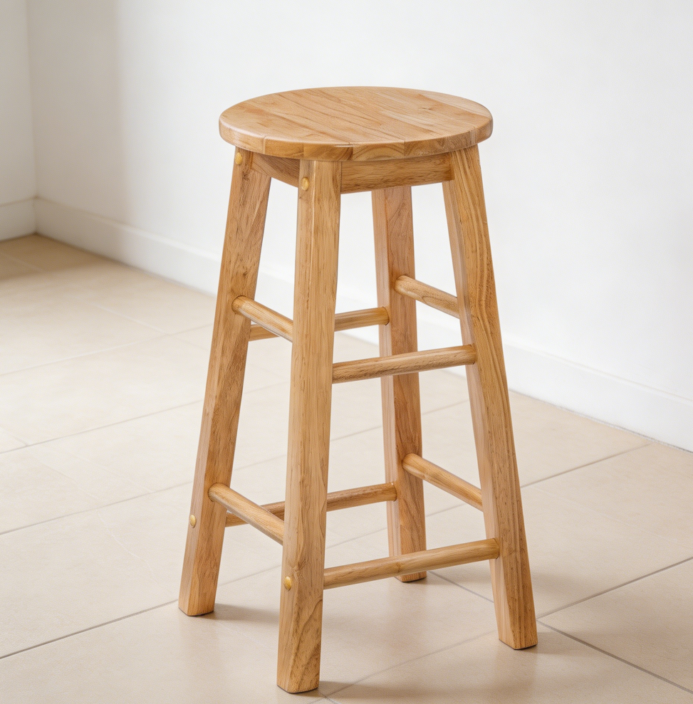 24" Natural Round Seat Barstool - Image 2
