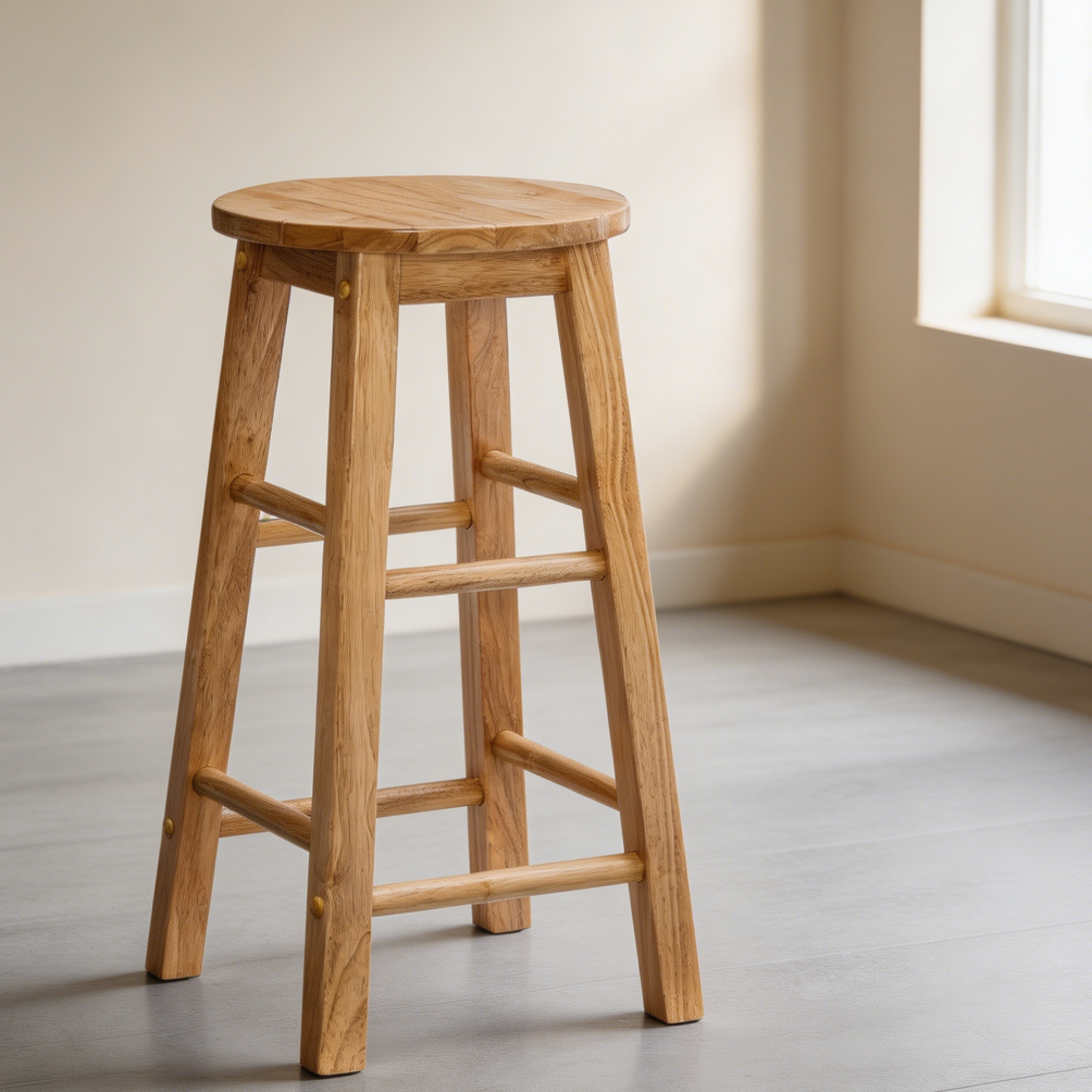 24" Natural Round Seat Barstool