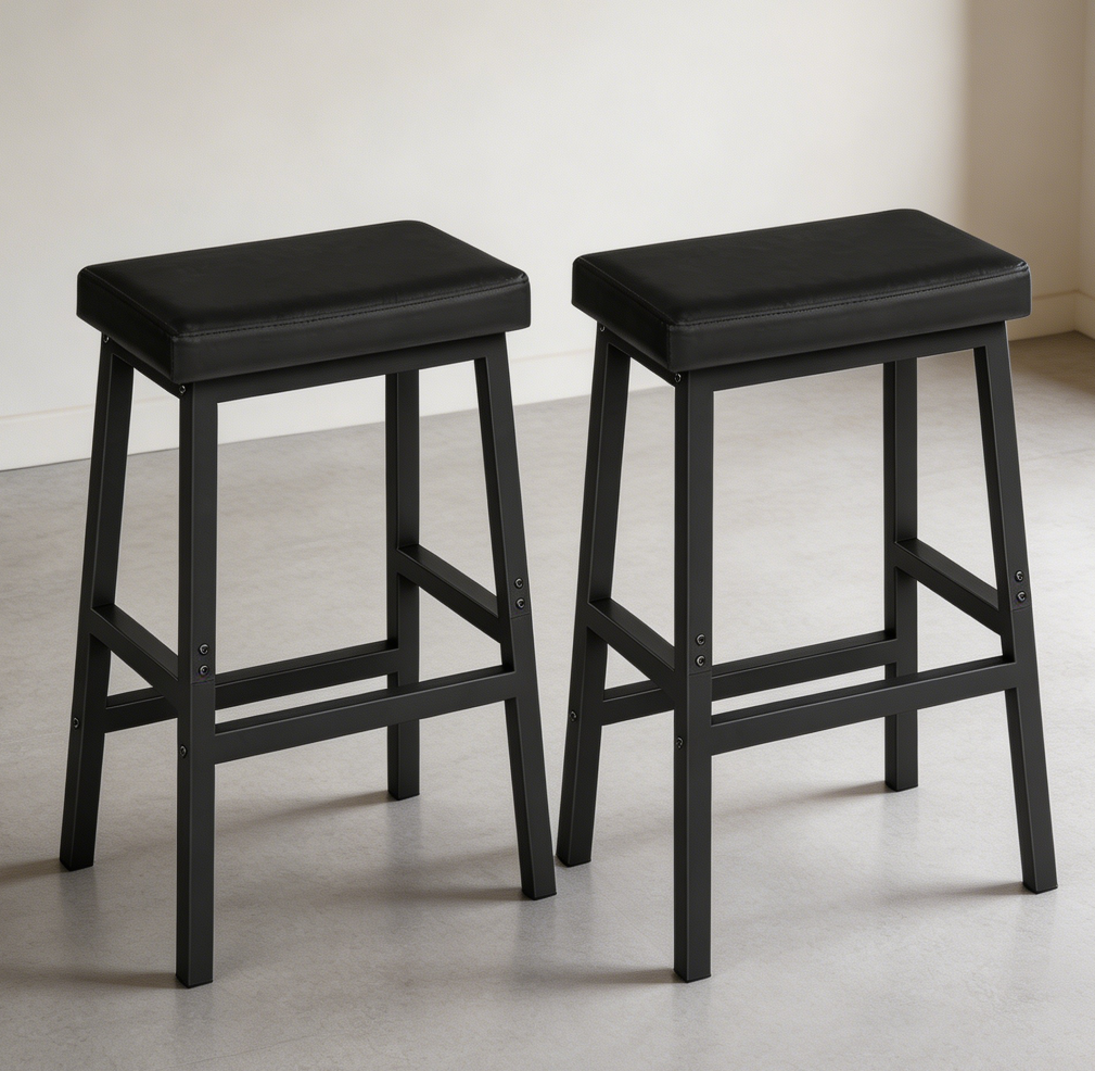 Set of 2 24" Black PU Upholstered Bar Stools - Image 2
