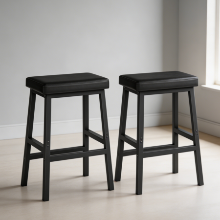 Set of 2 24" Black PU Upholstered Bar Stools